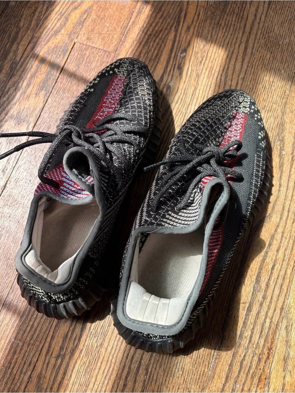 Yeezy Boost Style Black with Red Accent Sneakers